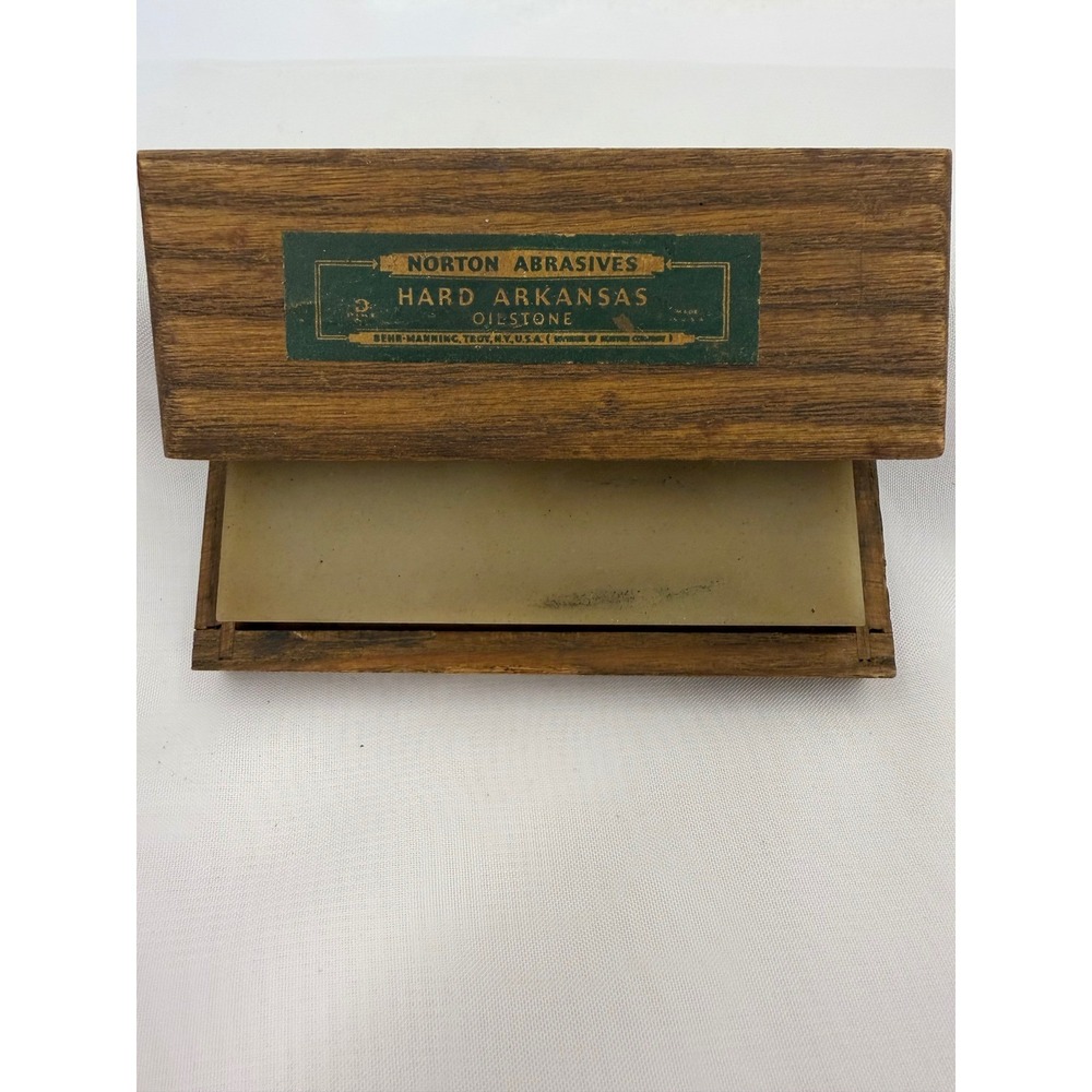 Vintage Norton Abrasives Hard Arkansas Oilstone HB6 Sharpening Stone in Wood Box